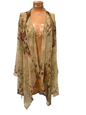 Citron Santa Monica 100% Silk Kimono Floral Beaded Art Cardigan Womens Medium
